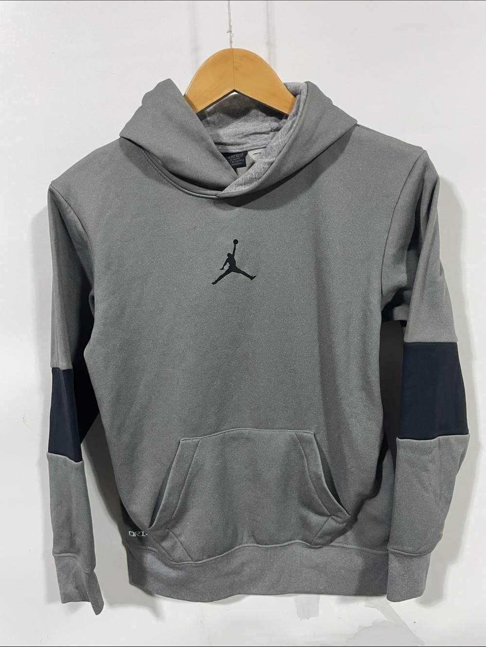 Jordan Gray Hoodie with Black Jumpman and Black Sleeve Panels